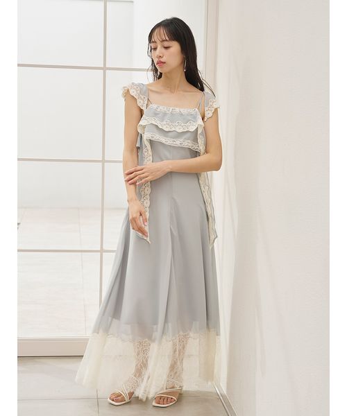 ワンピース シルキーシフォンレースキャミワンピースの画像
