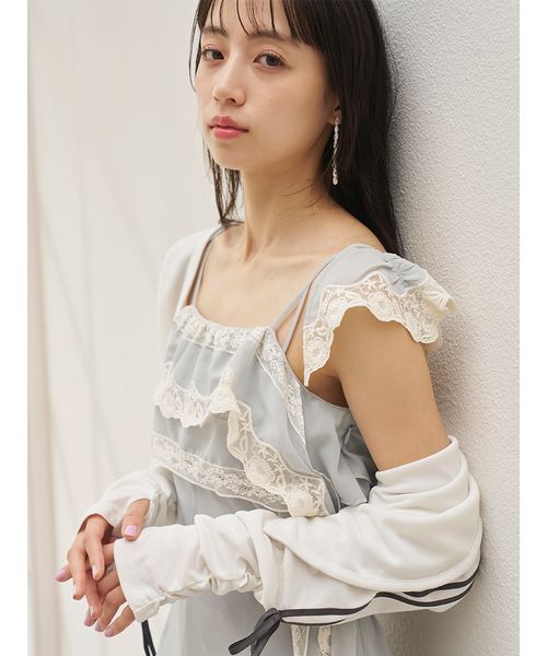 ワンピース シルキーシフォンレースキャミワンピースの画像