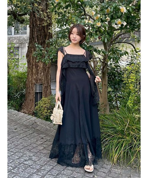 ワンピース シルキーシフォンレースキャミワンピースの画像