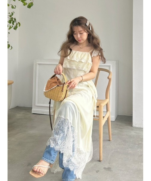 ワンピース シルキーシフォンレースキャミワンピースの画像
