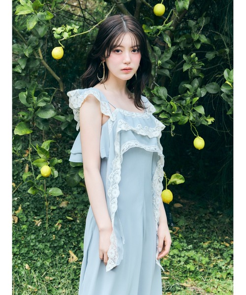 ワンピース シルキーシフォンレースキャミワンピースの画像