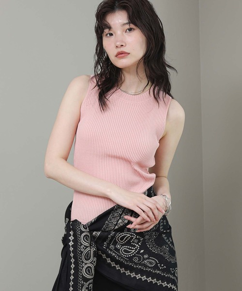 The rejoice タンクトップ ノースリーブ カップ付アメスリリブニット