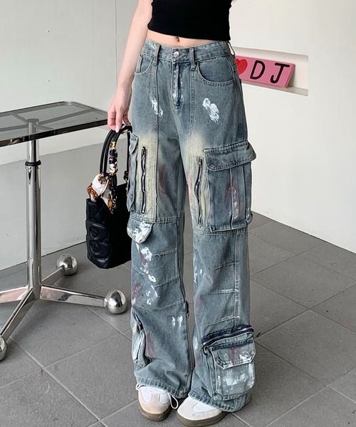 ワイドパンツ ジーンズ デニム デニムパンツ グラフィティプリント ワイド デニムパンツ レディース | ブランド登録なし