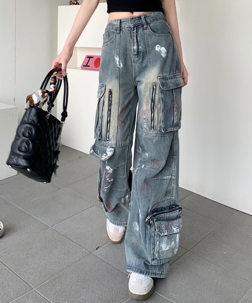 ワイドパンツ ジーンズ デニム デニムパンツ グラフィティプリント ワイド デニムパンツ レディース | ブランド登録なし | 03