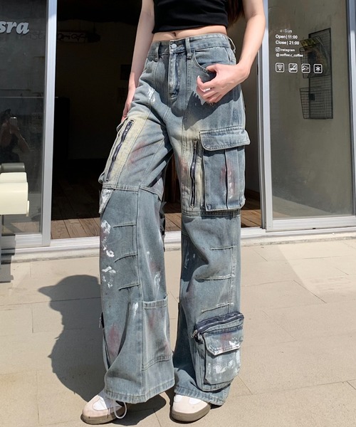 ワイドパンツ ジーンズ デニム デニムパンツ グラフィティプリント ワイド デニムパンツ レディース | ブランド登録なし | 04