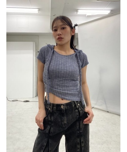 「LAGUA GEM」 半袖カットソー FREE ブラック レディース_画像4