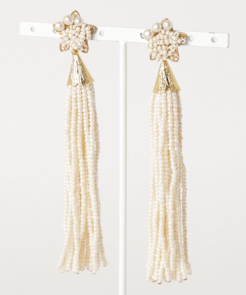 ピアス 「flua/フルア」「Vintage accessory」ライダル 2way  スター パール ヴィンテージ  ロングビーズタッセル ピアス