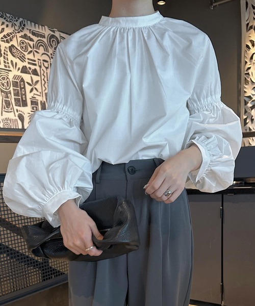 ブラウス シャツ 「サイズ展開あり」ボリュームギャザースリーブ