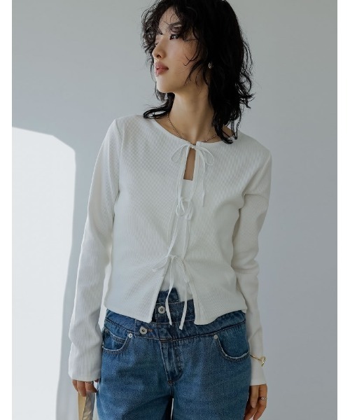 トップス re Re:EDIT（リエディ） tシャツ ストレッチリブ前後2WAYリボンデザイン