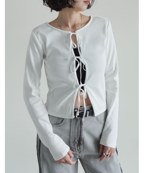 トップス re Re:EDIT（リエディ） tシャツ ストレッチリブ前後2WAYリボンデザイン