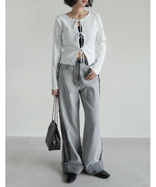 トップス re Re:EDIT（リエディ） tシャツ ストレッチリブ前後2WAYリボンデザイン