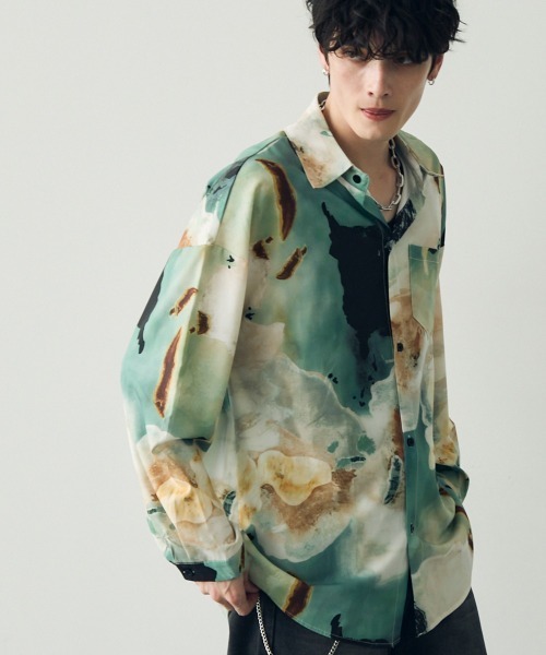 メンズ 総柄シャツ ビッグシルエット H00289 unrelaxing シャツ ビッグシルエット総柄シャツ メンズ