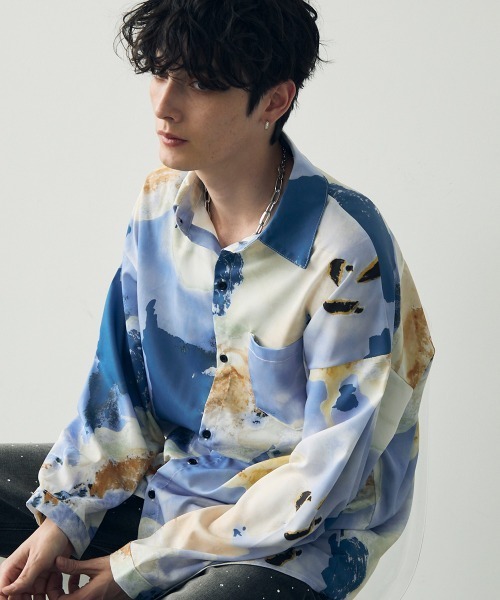 No.36 VINTAGE 総柄シャツ　幾何学柄　オーバーサイズ　ゆるだぼ 90年代 90s アメリカ製 アニマル柄 総柄 開襟 半袖