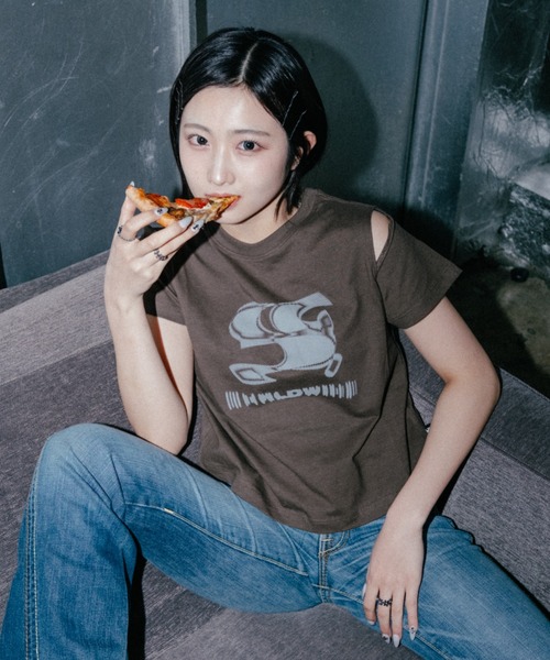 tシャツ (WOMAN) WAVE Symbol Cut out SHORT SLEEVE T-Shirt レディース メンズ