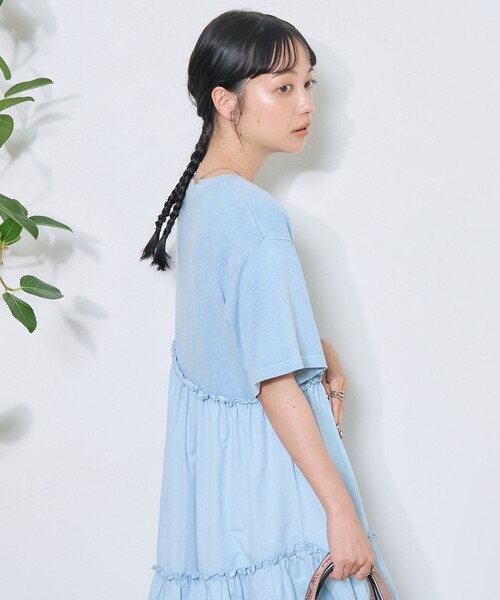 値下げ❗️新品タグ付き　ワンピース シャツ　フリル　クレストブリッジ FREAK'S STORE ワンピース 裾フリル ピグメントワンピース/T