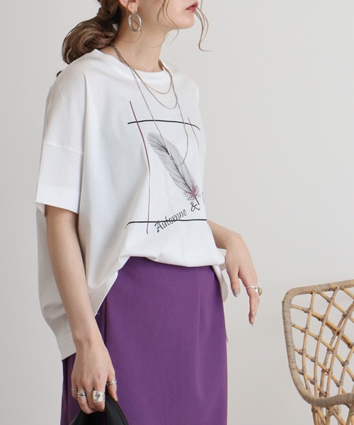 tシャツ Eglantine フェザープリントTシャツ レディース EGLANTINE tシャツ Eglantine フェザープリントTシャツ