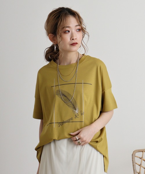 tシャツ Eglantine フェザープリントTシャツ レディース EGLANTINE tシャツ Eglantine フェザープリントTシャツ