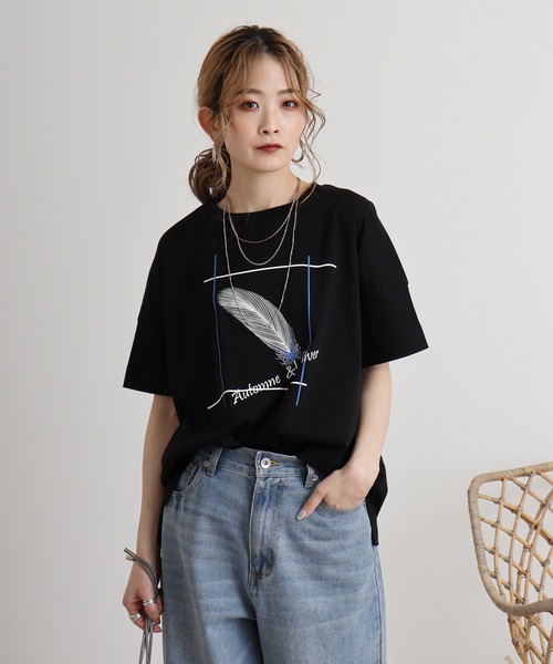 tシャツ Eglantine フェザープリントTシャツ レディース