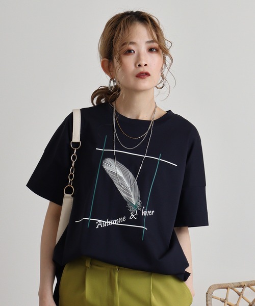 tシャツ Eglantine フェザープリントTシャツ レディース EGLANTINE tシャツ Eglantine フェザープリントTシャツ