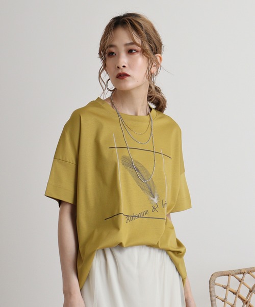 tシャツ Eglantine フェザープリントTシャツ レディース EGLANTINE tシャツ Eglantine フェザープリントTシャツ