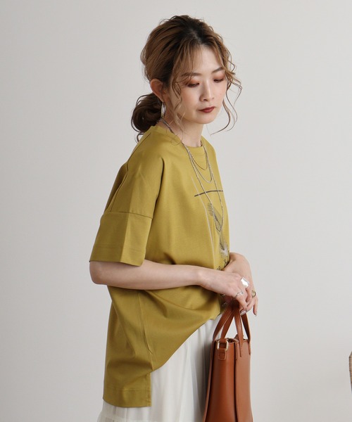 tシャツ Eglantine フェザープリントTシャツ レディース EGLANTINE tシャツ Eglantine フェザープリントTシャツ