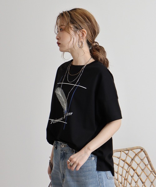 tシャツ Eglantine フェザープリントTシャツ レディース EGLANTINE tシャツ Eglantine フェザープリントTシャツ