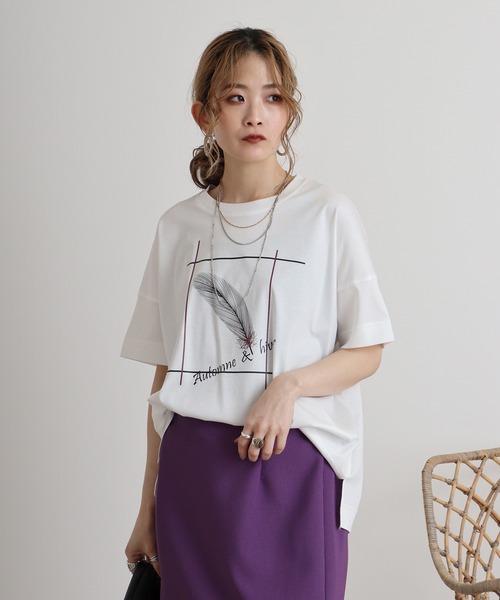 tシャツ Eglantine フェザープリントTシャツ レディース EGLANTINE tシャツ Eglantine フェザープリントTシャツ