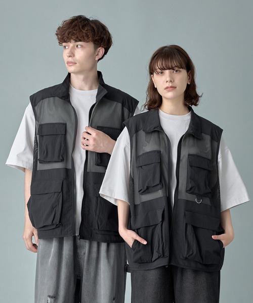 pelleq メッシュベスト RUUBON ベスト ジレ 「RUUBON」mulch pocket nylon mesh vest