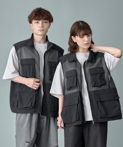 RUUBON ナイロン　ベスト　S RUUBON ベスト ジレ 「RUUBON」mulch pocket nylon mesh vest