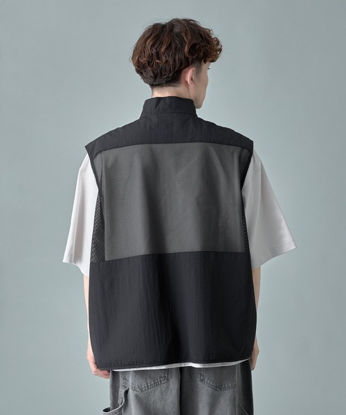 メッシュ ブラックベスト RUUBON ベスト ジレ 「RUUBON」mulch pocket nylon mesh vest