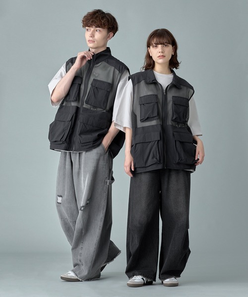 RUUBON ナイロン　ベスト　S RUUBON ベスト ジレ 「RUUBON」mulch pocket nylon mesh vest
