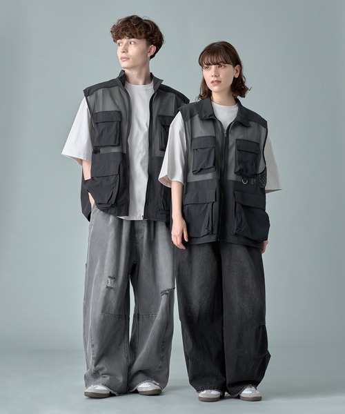 RUUBON ベスト ジレ 「RUUBON」mulch pocket nylon mesh vest