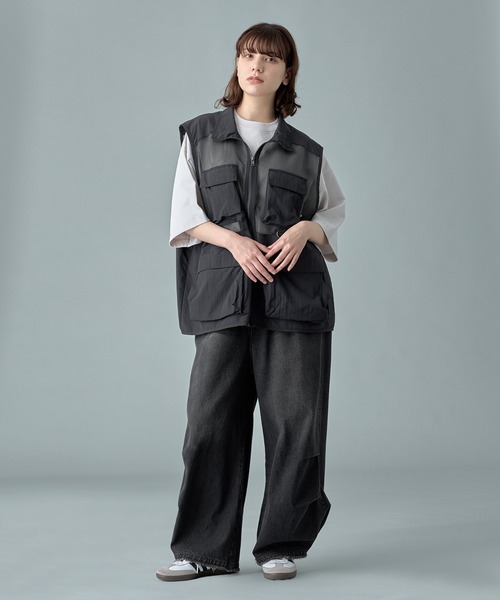 メッシュ ブラックベスト RUUBON ベスト ジレ 「RUUBON」mulch pocket nylon mesh vest