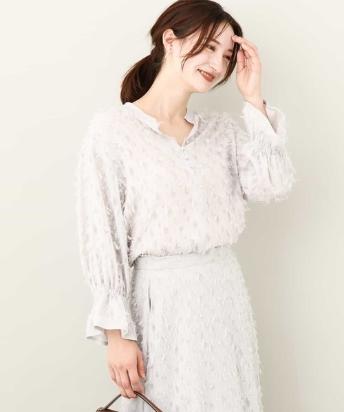 ブラウス シャツ 2024AW/フリンジカットジャガードブラウス/洗える レディース