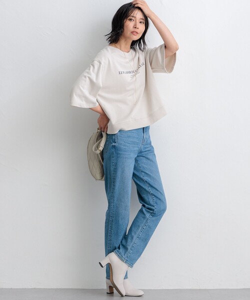 【洗える】ライトコットンテリー ワイドスリーブ ロゴ カットソー 23区 tシャツ 「洗える」ライトコットンテリー ワイドスリーブ