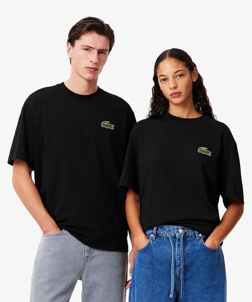 LACOSTE tシャツ シェニールワニロゴ オーバーサイズ半袖Tシャツ