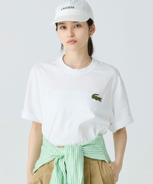 LACOSTE tシャツ シェニールワニロゴ オーバーサイズ半袖Tシャツ