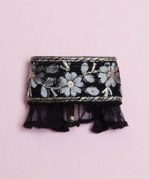 新品　ゾーラ　embroidery cuff42 ヘアーカフス　ヘアカフ　グレー Zoule ゾーラ：embroidery cuff70 フラワー刺繍 ヘアカフ