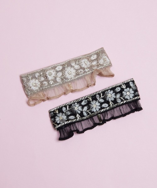 Zoule ヘアピン ゾーラ：embroidery cuff74 フラワー刺繍