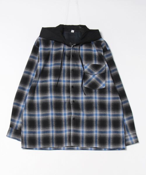 シャツ a.p.o.v. オンブレチェックフーディーネルシャツジャケット