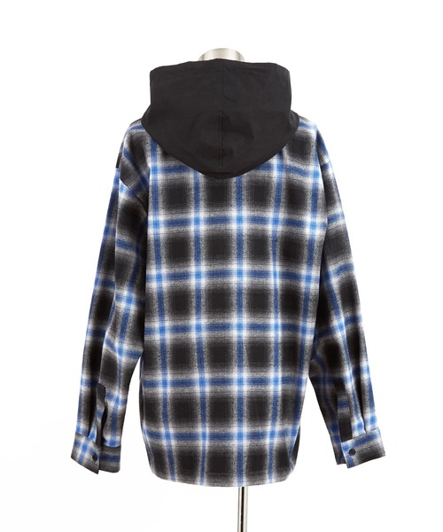 シャツ a.p.o.v. オンブレチェックフーディーネルシャツジャケット
