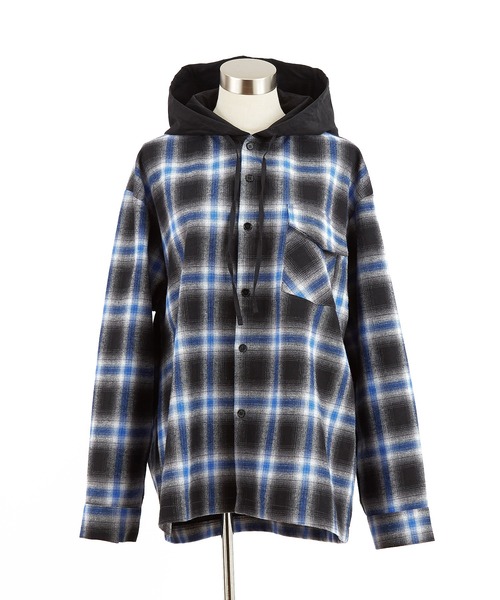 シャツ a.p.o.v. オンブレチェックフーディーネルシャツジャケット