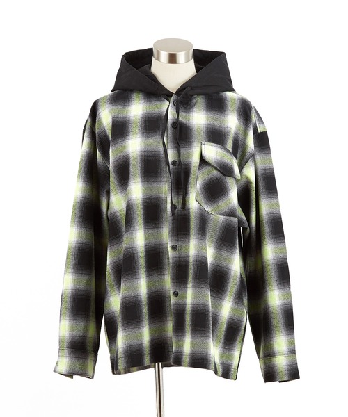 シャツ a.p.o.v. オンブレチェックフーディーネルシャツジャケット