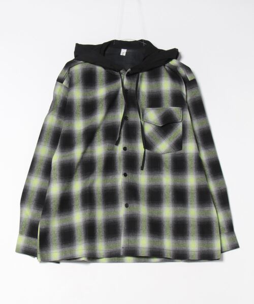 シャツ a.p.o.v. オンブレチェックフーディーネルシャツジャケット