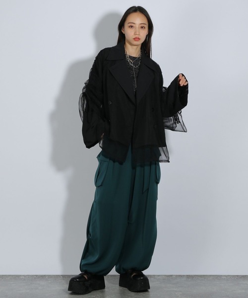 【美品】HARE　2WAYトロミワイドカーゴパンツ　ブルー　ワイド ベルト付き 美品】HARE 2WAYトロミワイドカーゴパンツ ブルー ワイド ベルト