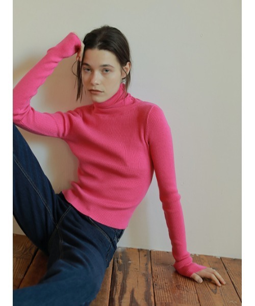 「AMAIL」 タートルネックニット FREE ピンク レディース_画像2