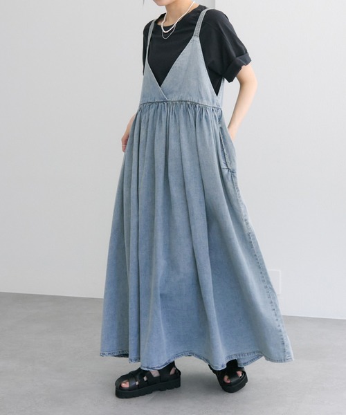 ピュアルセシン　綿麻デニムワンピース ◇春夏ムードを盛り上げるデニムワンピース pual ce cin ワンピース 「WEB限定」綿麻デニムワンピース
