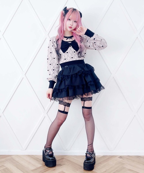 MA*RSハート柄ニットミニスカート MA*RS（マーズ） ニット セーター パールチョーカーハート柄ニット