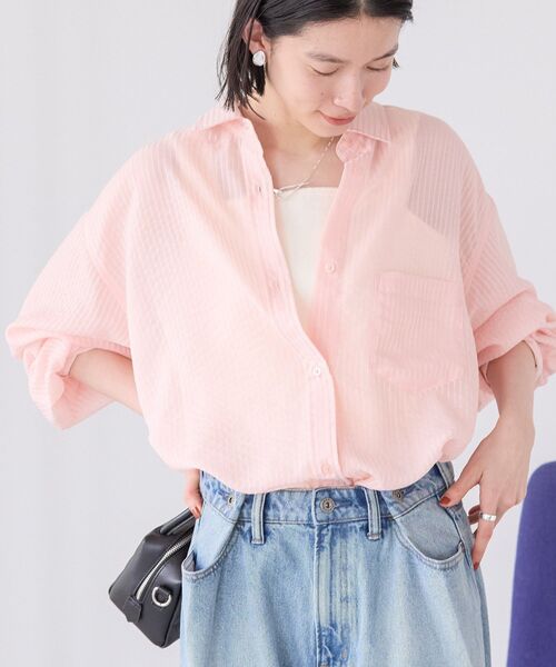 ブラウス シャツ シャドーストライプシアーシャツ レディース セール】Shadow Stripe Sheer Shirt - シャドーストライプシアー
