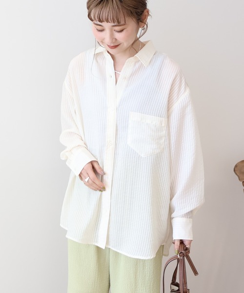 ブラウス シャツ アシメストライプシャツ レディース STYLEBLOCK ブラウス シャツ 先染めストライプネクタイ付き